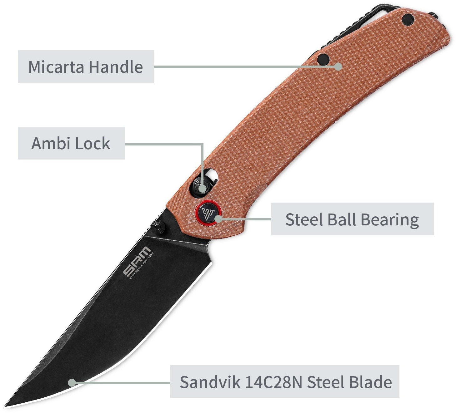 Нож складной туристический SRM Asika (8.8 см) 14C28N / Micarta коричневый (411L-MN) фото