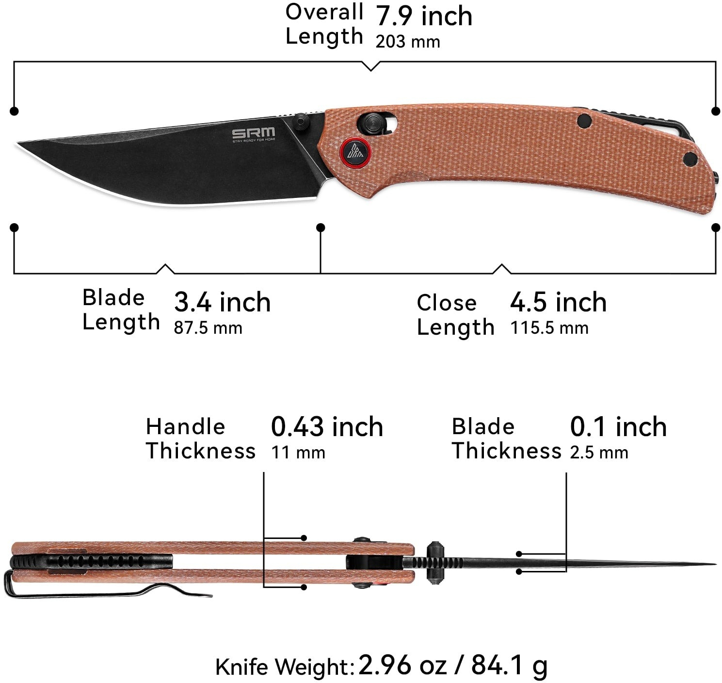 Нож складной туристический SRM Asika (8.8 см) 14C28N / Micarta коричневый (411L-MN) фото