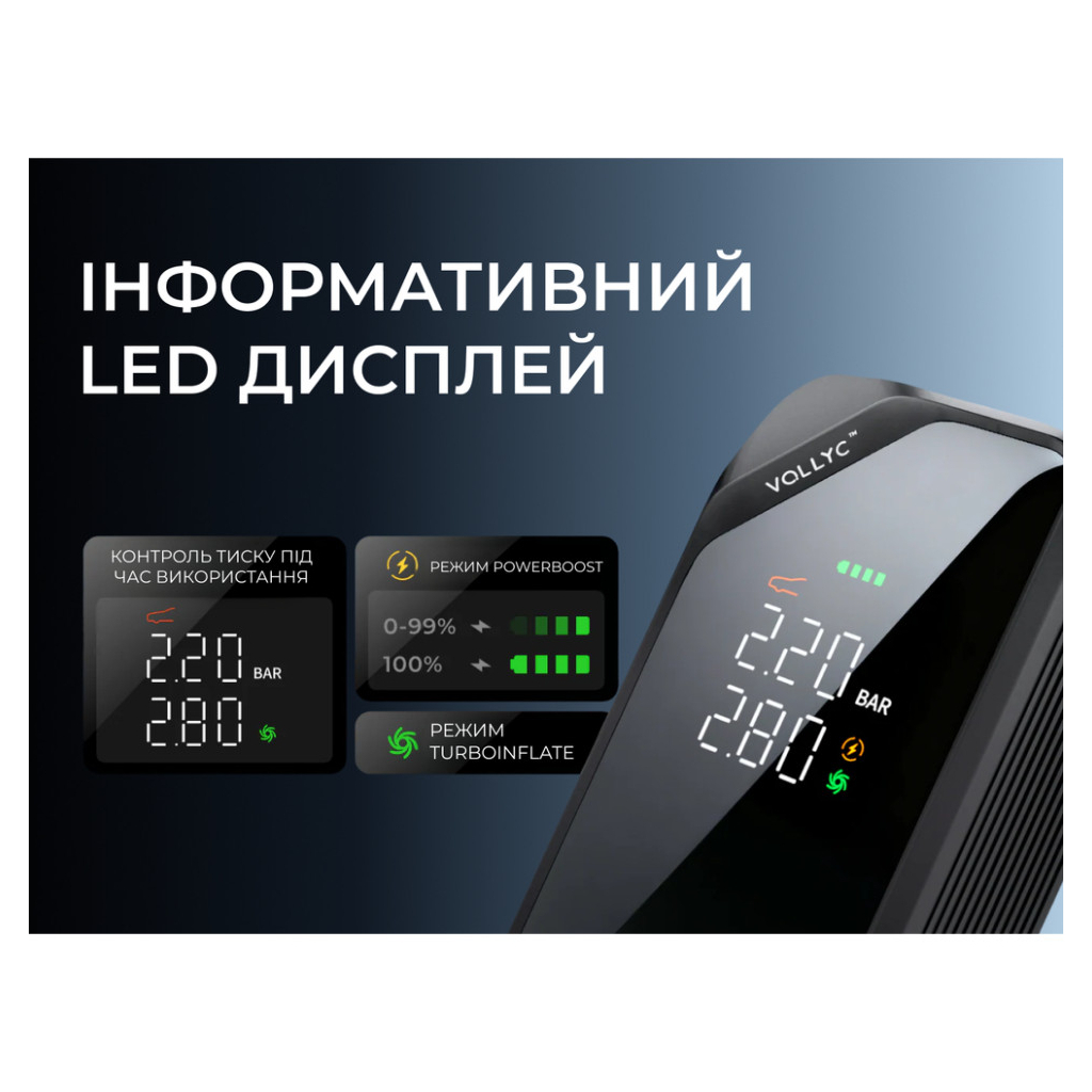 Насос-фонарь-powerbank автомобильный Vollyc Evo Tire Pump by Flextail, 150 PSI, 1500 mAh (6975755966946) фото3