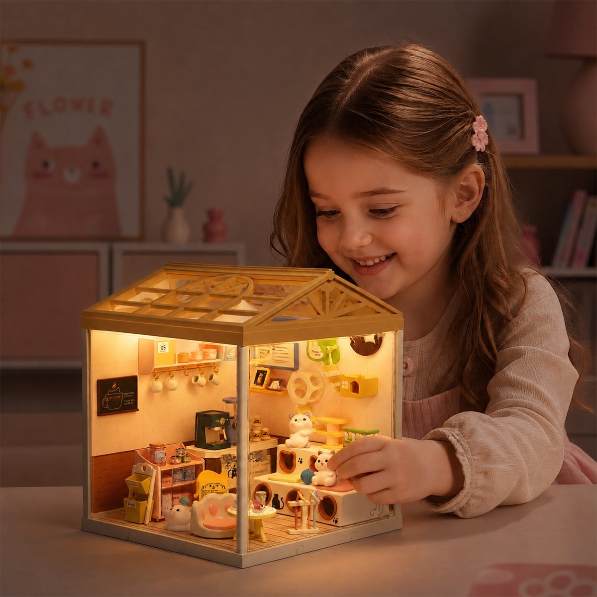 Конструктор-румбокс Mini House серии Интерьер – Котокафе (свет) (8007) фото7