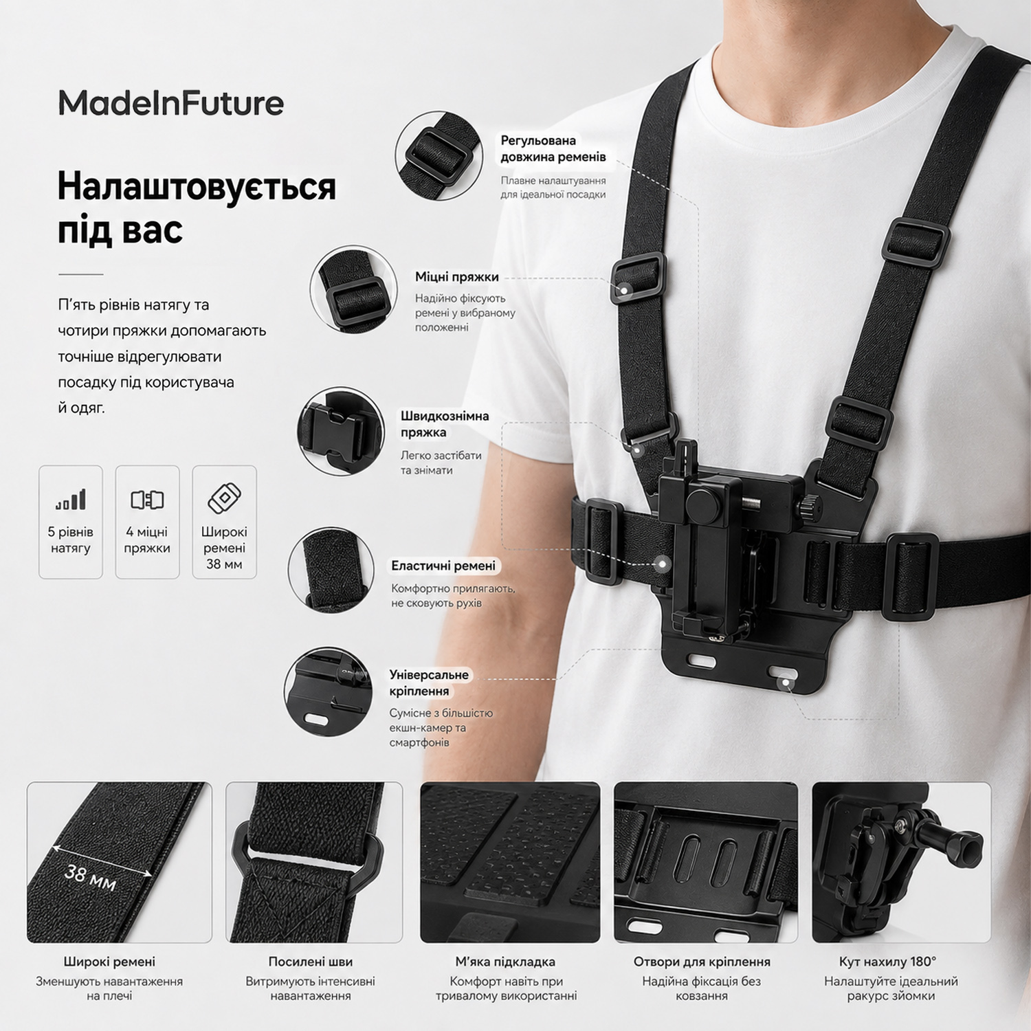Тримач для смартфону нагрудний MadeInFuture TC-70 Black (MIF91914) фото8