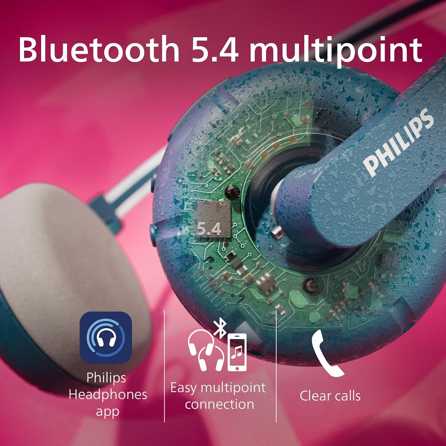 Навушники On-ear Philips TAH2000 BT 5.4, Wireless, Mic Синій (TAH2000TL/00) фото5