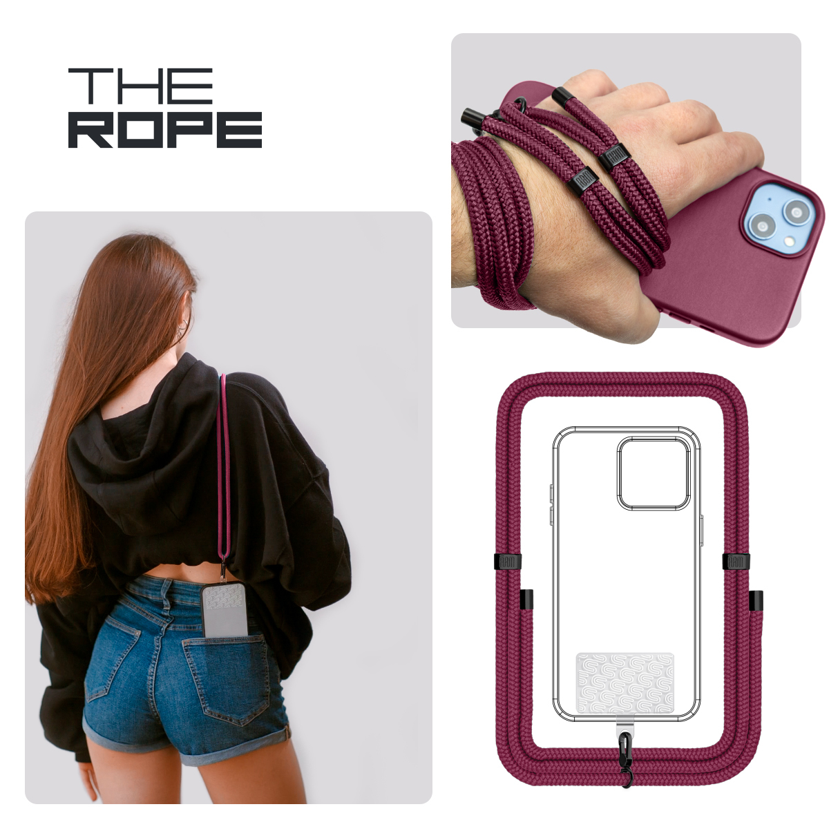 Ремешок для смартфону ArmorStandart Rope Black Burgundy with Clear holder (ARM91365) фото