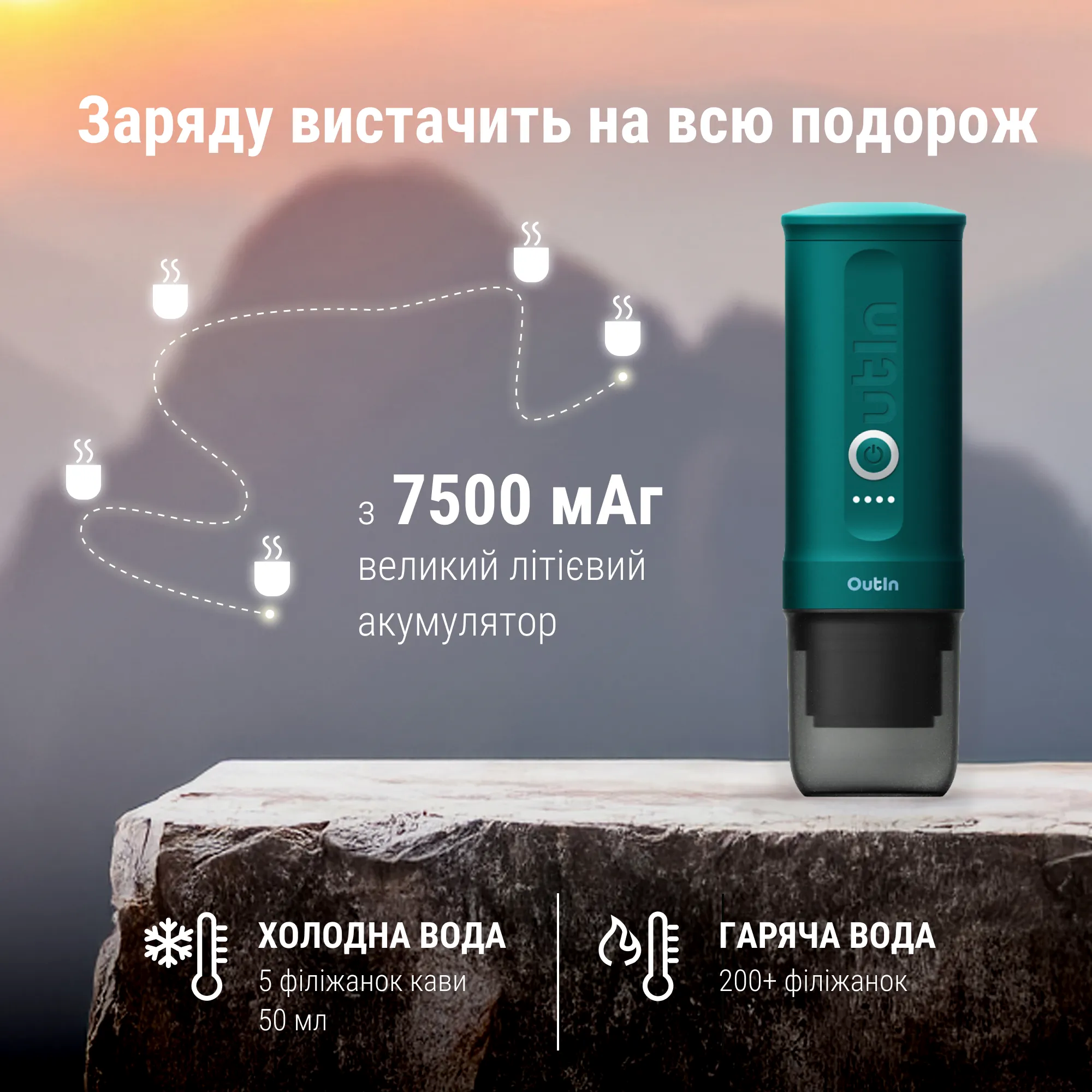 Портативна кавоварка Outin Nano Espresso Machine Outin Teal (OTEM-01) фото