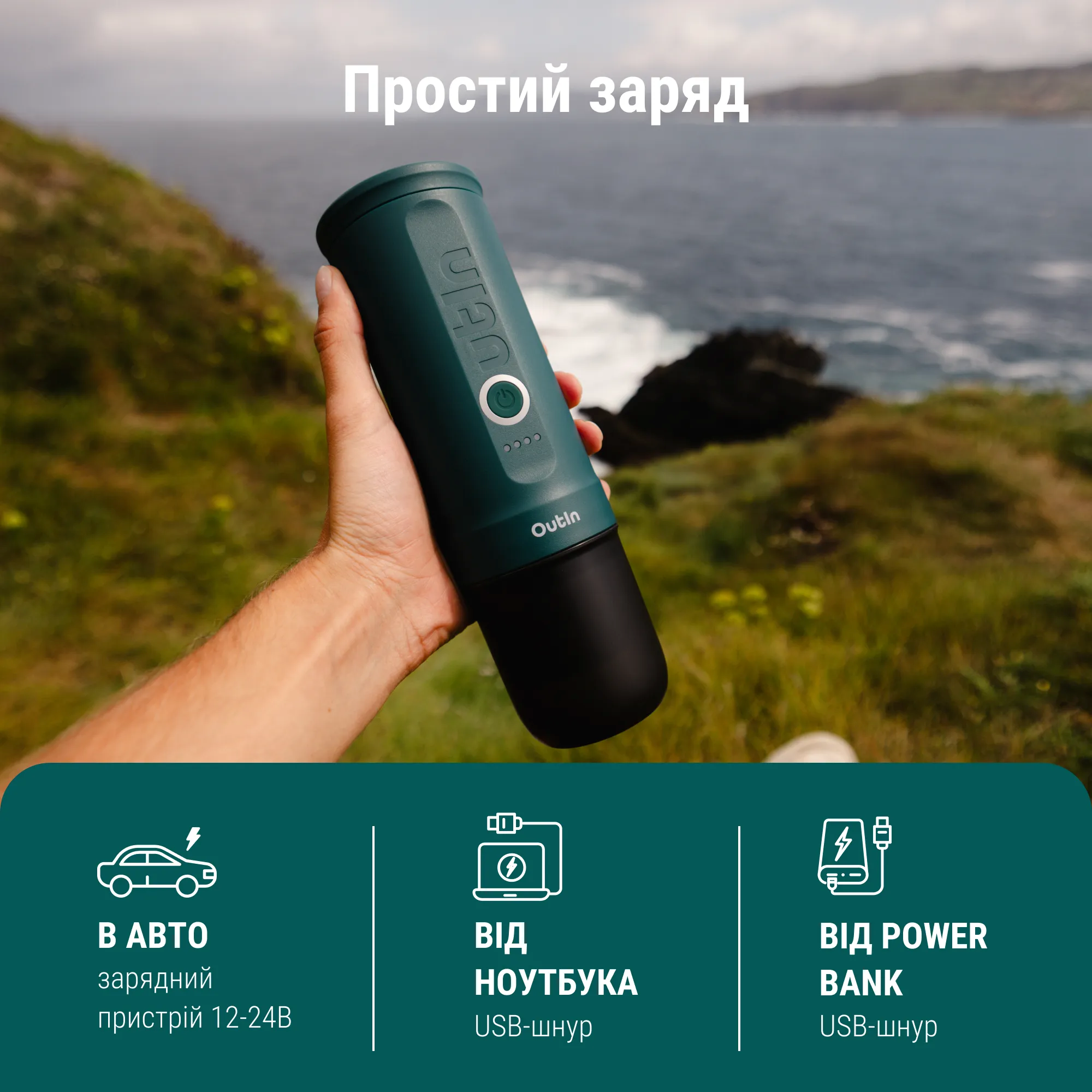 Портативна кавоварка Outin Nano Espresso Machine Outin Teal (OTEM-01) фото