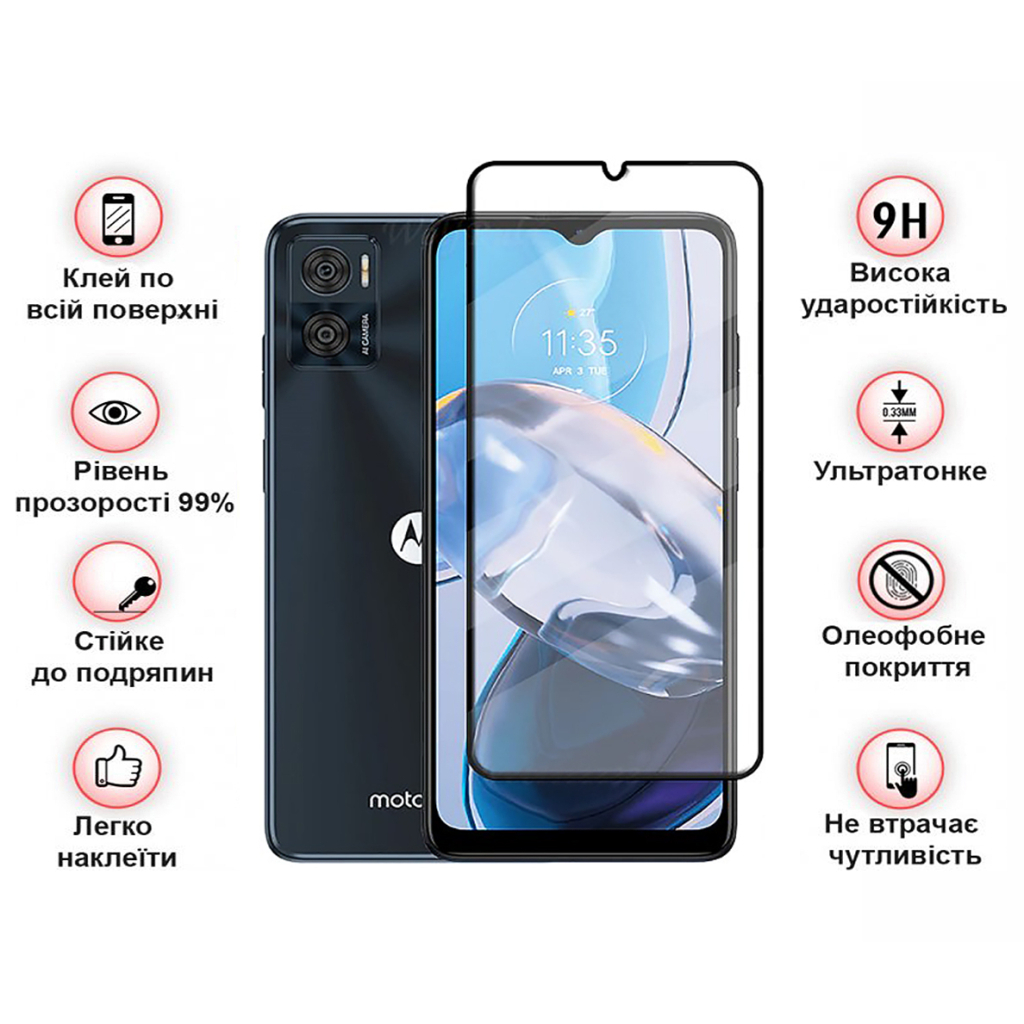 Захисне скло BeCover для Motorola Moto E22/E22i Black (709731) фото4