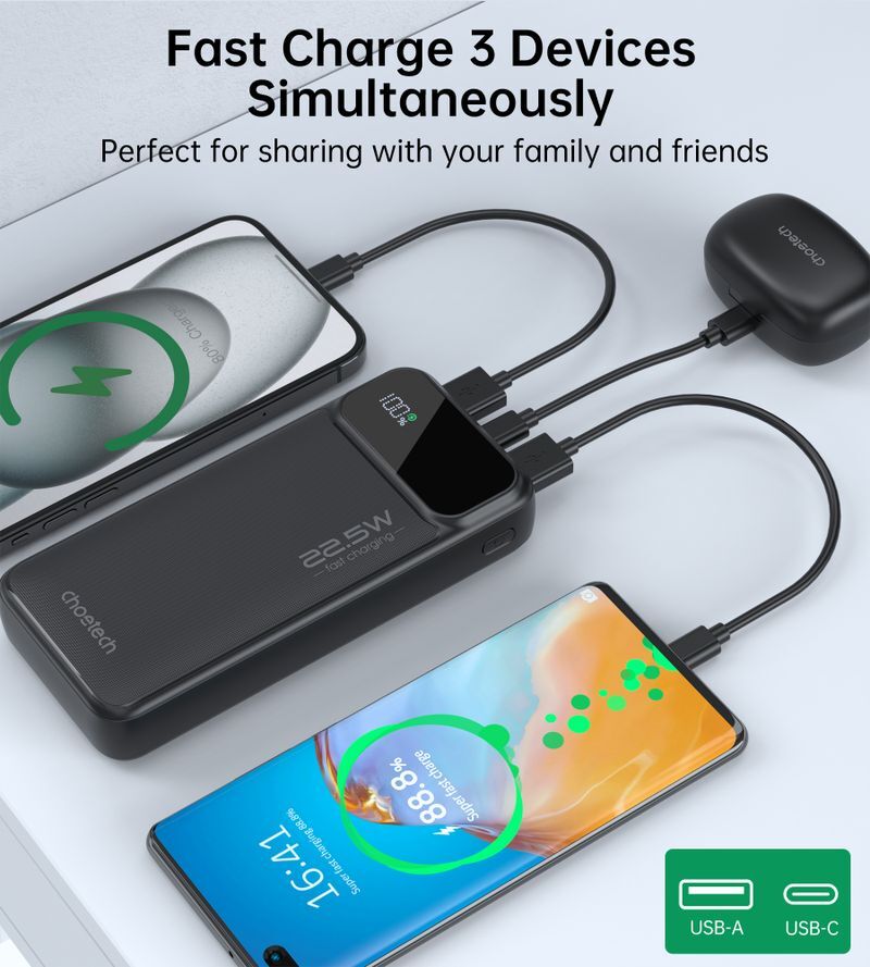 Павербанк, Choetech 20000 mAh, PD 22,5 Вт, черный фото11
