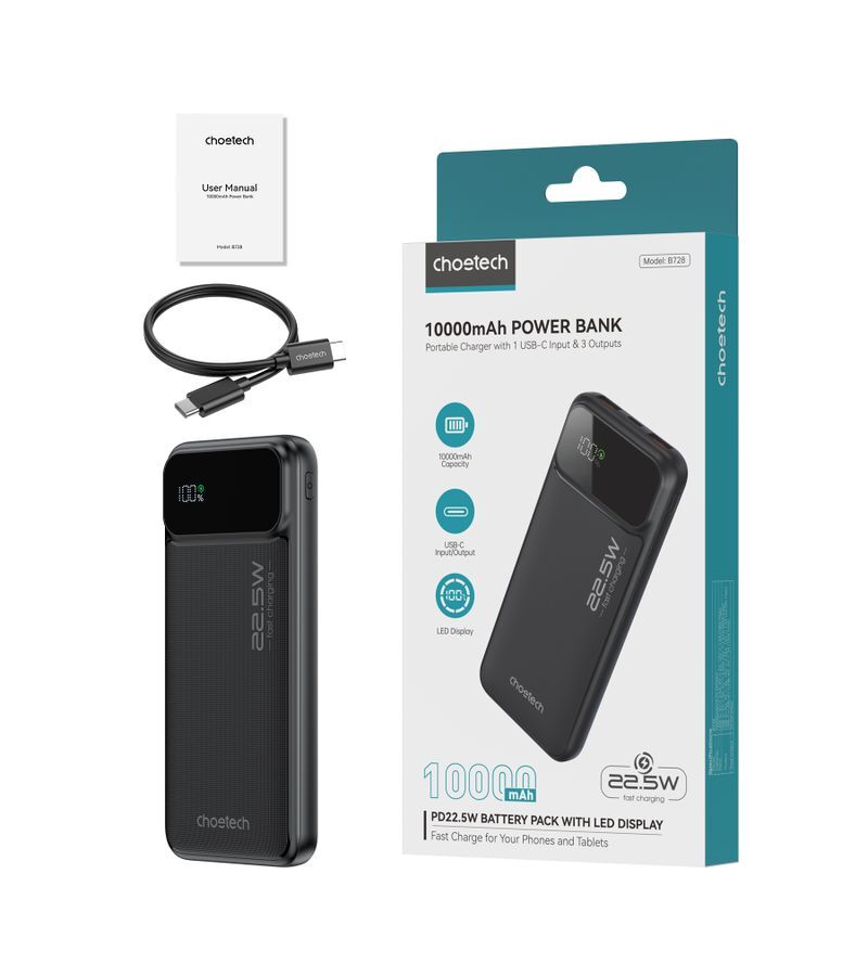 Павербанк, Choetech 10000 mAh, PD 22,5 Вт, черный фото3
