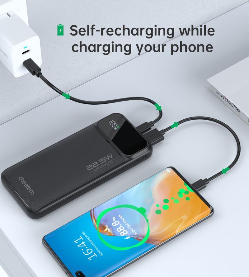 Павербанк, Choetech 10000 mAh, PD 22,5 Вт, черный фото7