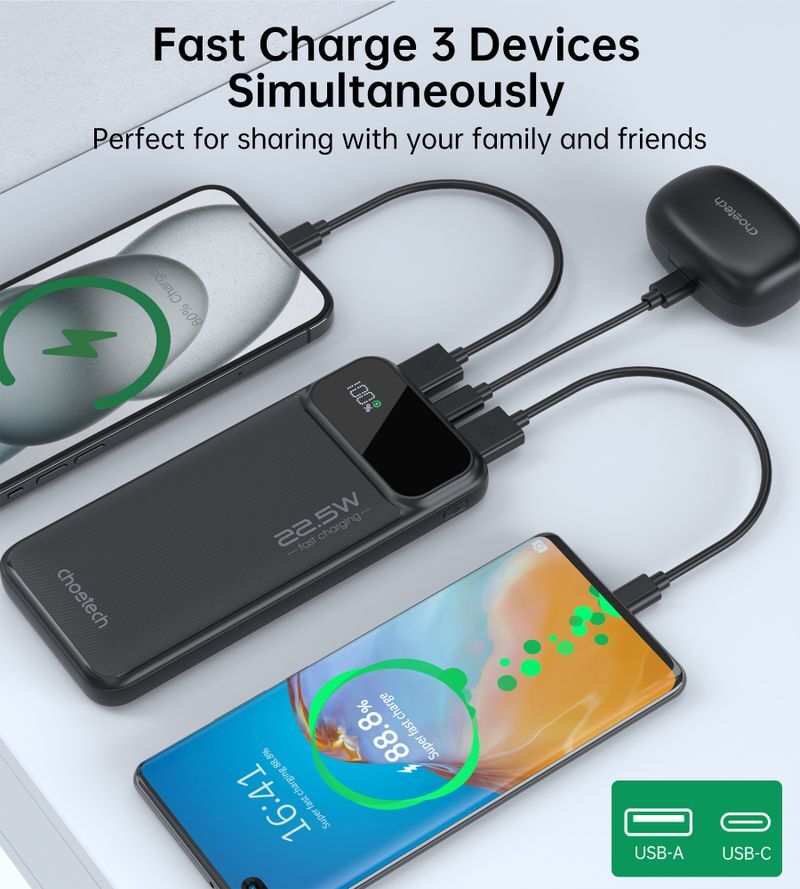 Павербанк, Choetech 10000 mAh, PD 22,5 Вт, черный фото11