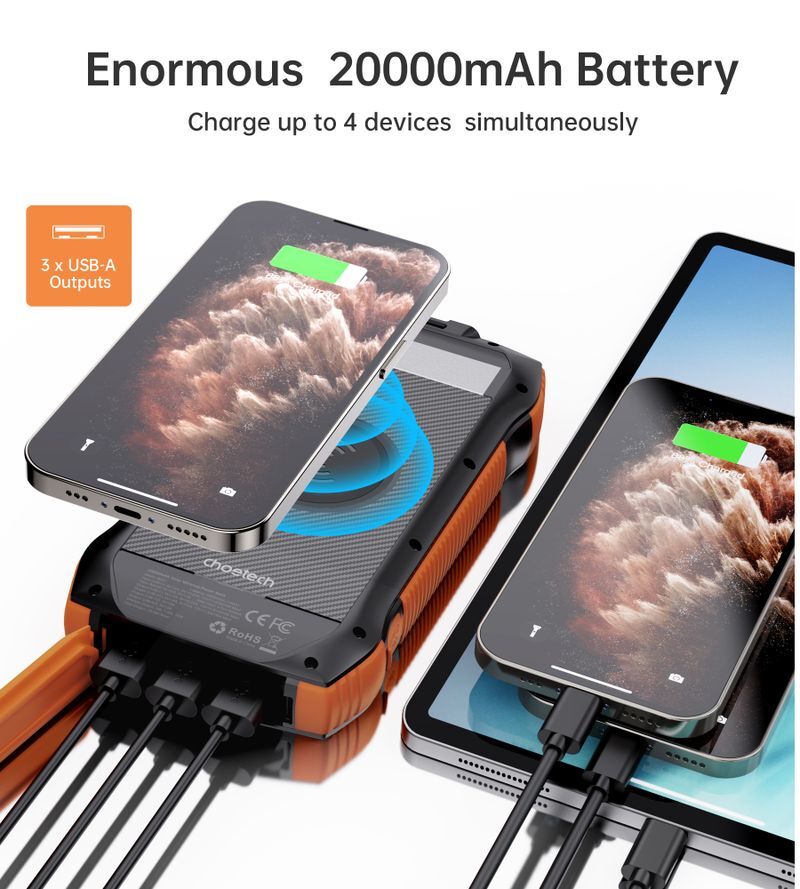 Павербанк, Choetech 20000 mAh, PD20W+QC18W, солнечная панель, QI, LED лампа фото4