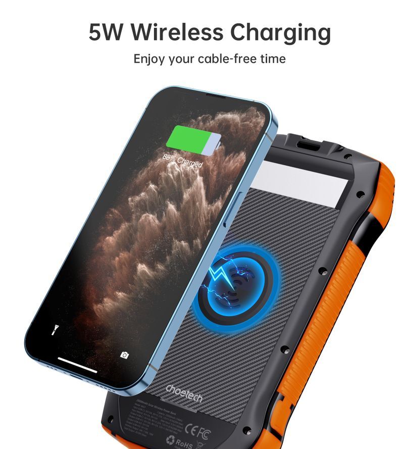 Павербанк, Choetech 20000 mAh, PD20W+QC18W, солнечная панель, QI, LED лампа фото5