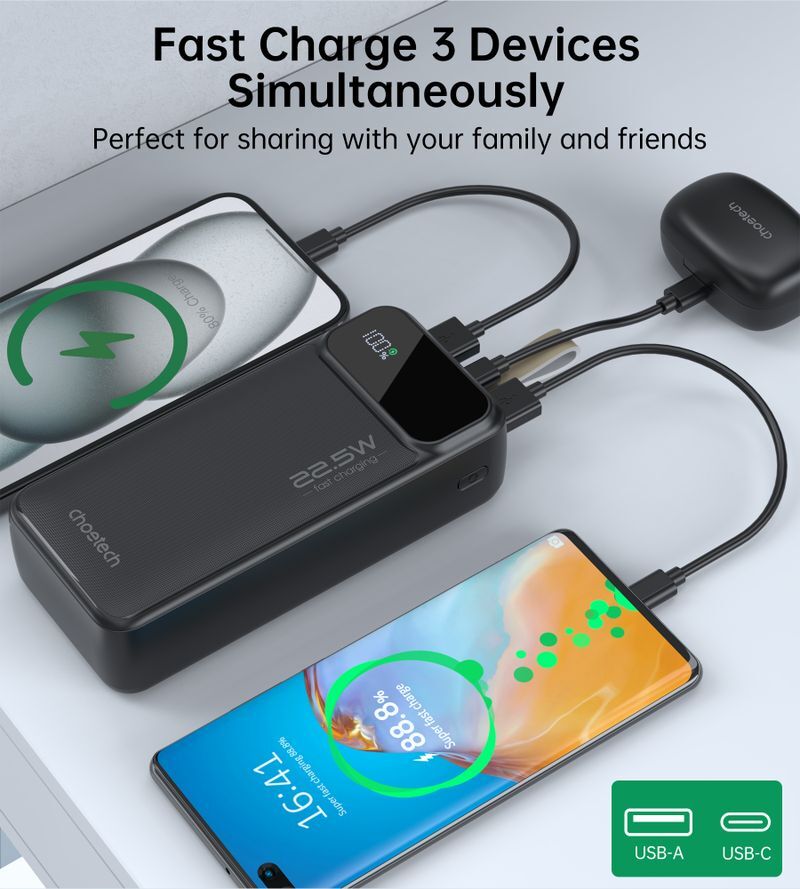 Павербанк, Choetech 30000 mAh, PD 22,5 Вт, черный фото11
