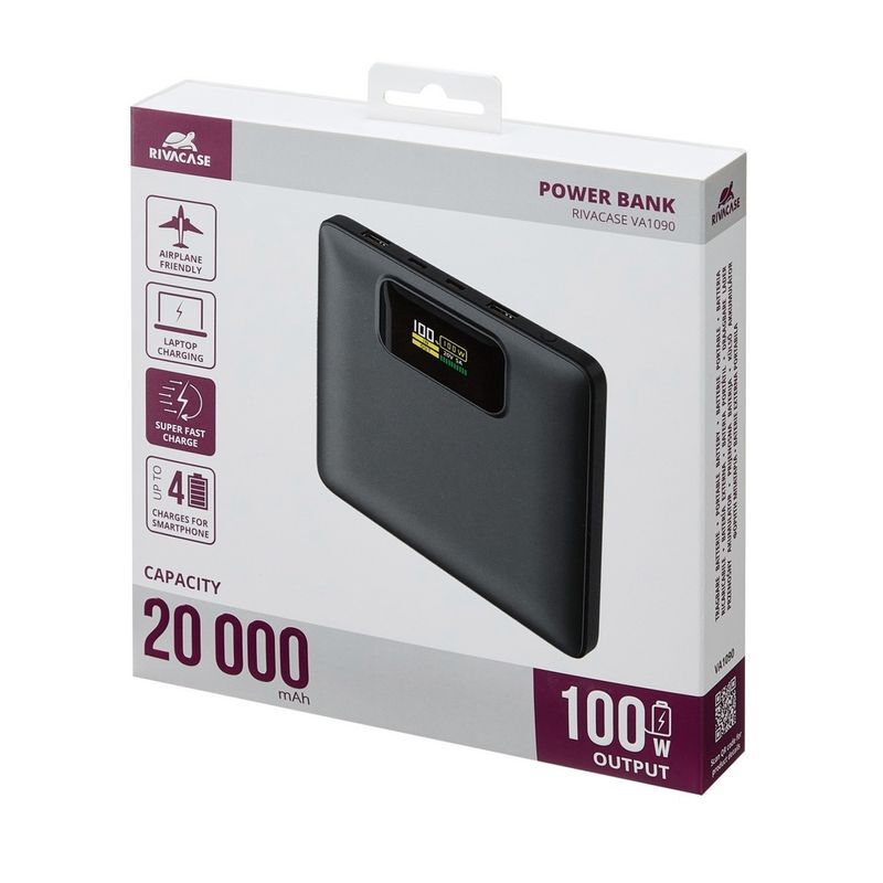 Павербанк, RIVACASE 20000 mA, PD 100W, з LCD, черный фото14