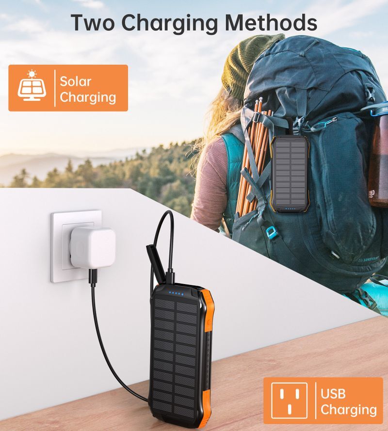 Павербанк, Choetech 10000 mAh, 10Вт, солнечная панель, LED лампа фото6