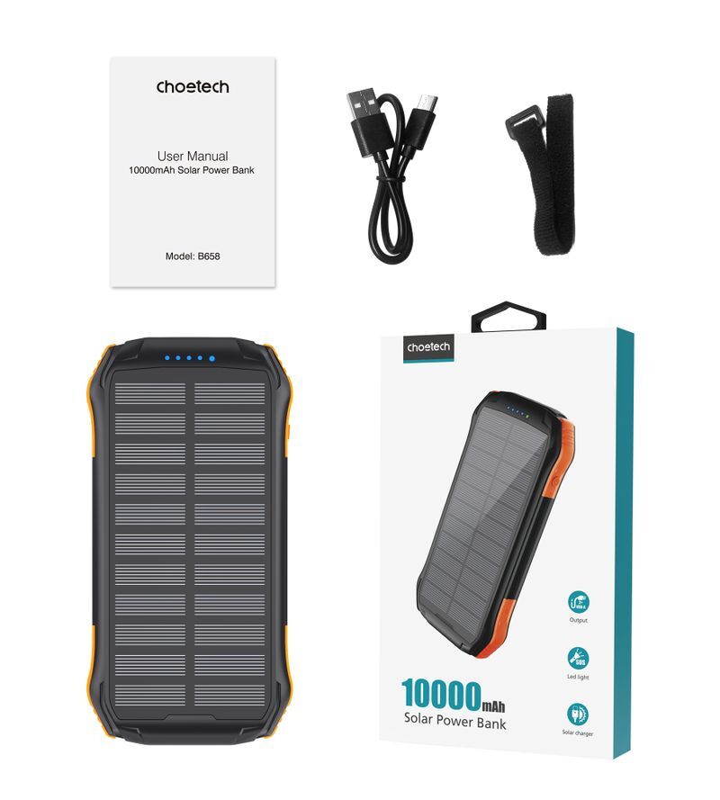 Павербанк, Choetech 10000 mAh, 10Вт, солнечная панель, LED лампа фото11