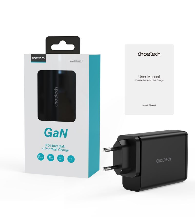 Зарядное устройство, GaN, 2 USB-A / 2 USB-C, 140Вт, QC3.0/PD/PPS фото8
