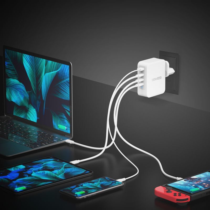 Зарядное устройство, GaN, 1 USB-A / 3 USB-C, 130Вт, QC3.0/PD/PPS фото4