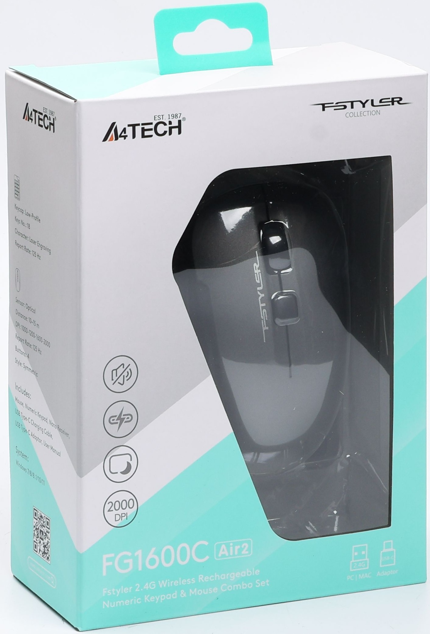 Беспроводной комплект A4Tech Fstyler клавиатура цифровая+мышь (FG1600C Air2 Grey) фото5