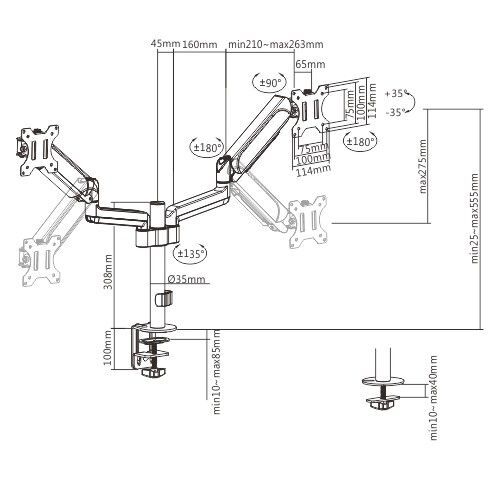 Кронштейн Gembird для 2 моніторів 17-32" MA-DA2P-01 фото