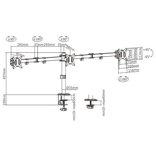 Кронштейн Gembird для 3 мониторов 17-27" MA-D3-01 фото2