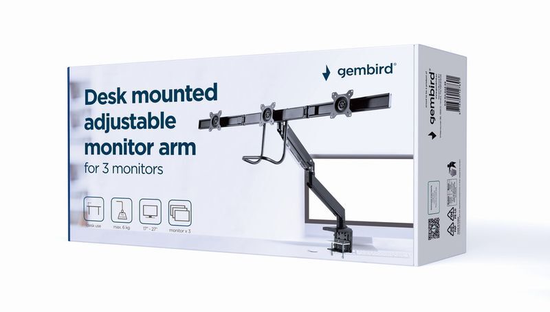 Кронштейн Gembird для 3 мониторов 17-27" (1-6 кг) MA-DA3-03 фото15