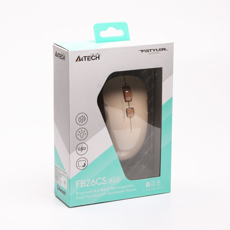 Мышь Fstyler, Bluetooth / 2.4 ГГц, аккумулятор, 2000DPI, бежевый фото