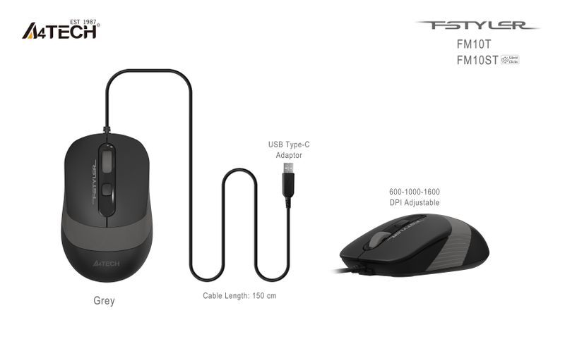 Мышь Fstyler, USB, 1600 dpi, FM10ST (Grey) фото8