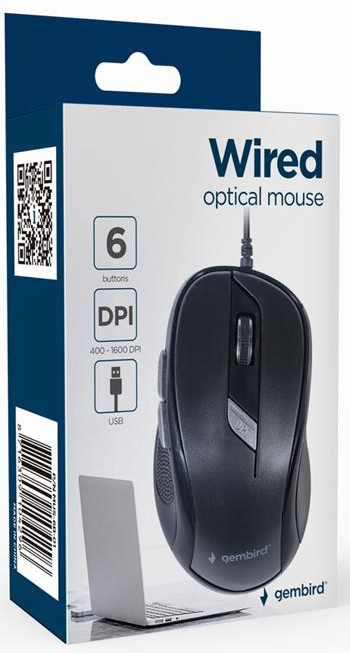 Миша Gembird USB 1600 dpi, MUS-6B-01 чорний фото