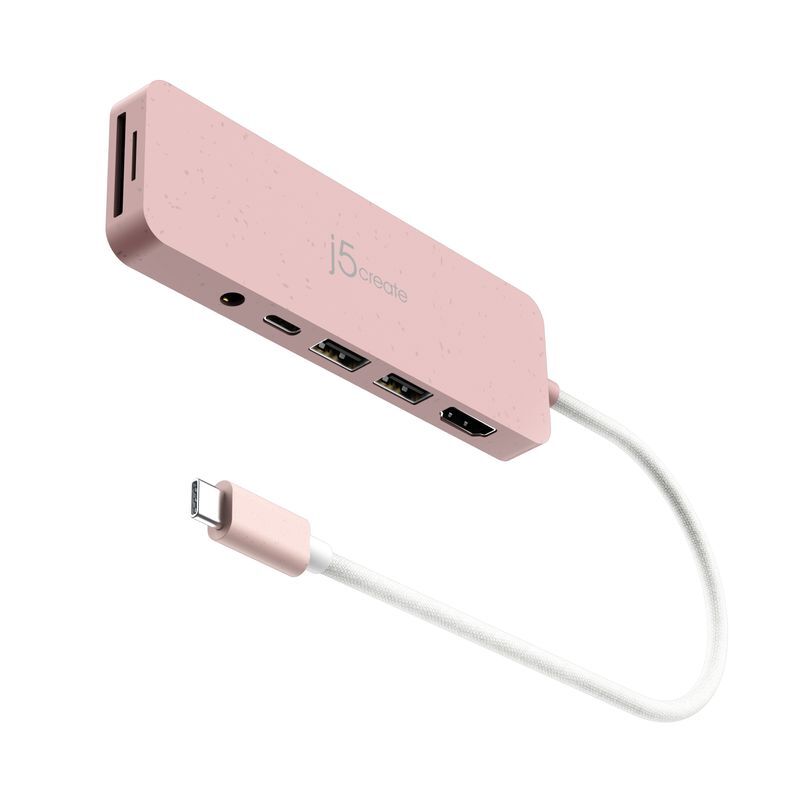 Хаб USB-C 6-в-1 (хаб/HDMI/картридер/аудио), красный фото2