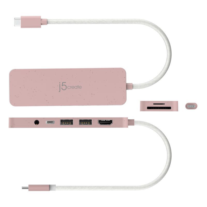 Хаб USB-C 6-в-1 (хаб/HDMI/картридер/аудио), красный фото3