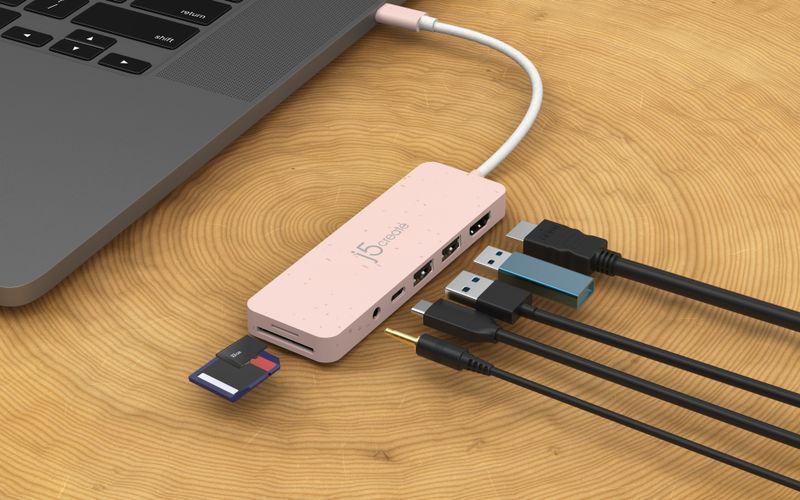 Хаб USB-C 6-в-1 (хаб/HDMI/картридер/аудио), красный фото4