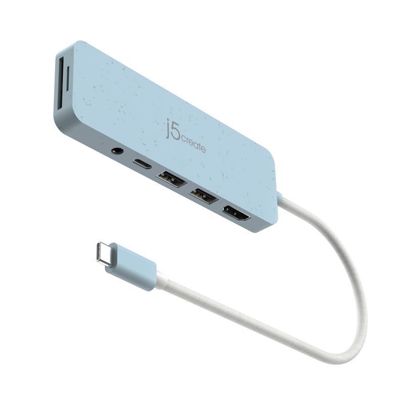 Хаб USB-C 6-в-1 (хаб/HDMI/картридер/аудио), синий фото2