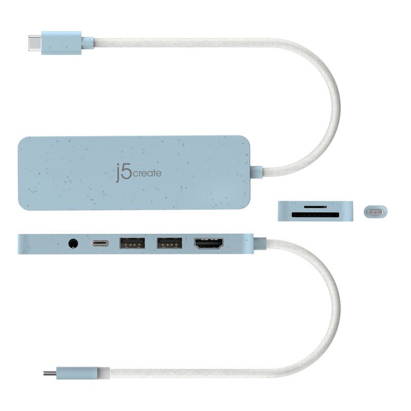 Хаб USB-C 6-в-1 (хаб/HDMI/картридер/аудио), синий фото3
