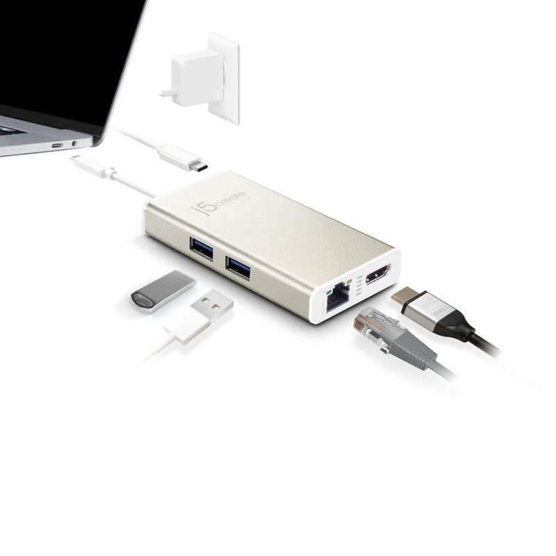 Хаб USB-C 5-в-1 (хаб/HDMI/PD/LAN), JCA374-N серый фото4