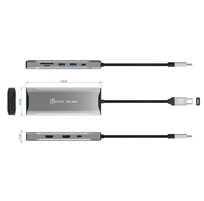 Хаб USB-C 10Gbps, 9-в-1 (хаб/HDMI/DP/PD/LAN/картридер), серый фото5