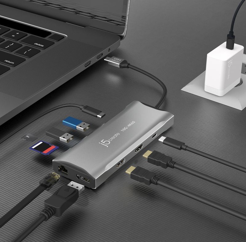 Хаб USB-C 10Gbps, 9-в-1 (хаб/HDMI/DP/PD/LAN/картридер), серый фото6