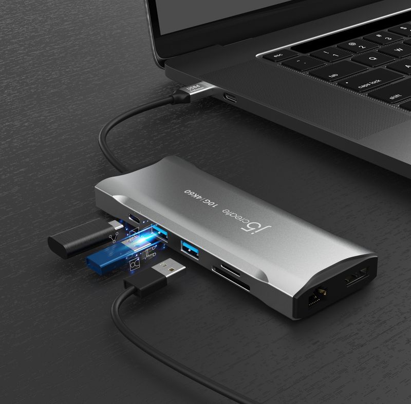 Хаб USB-C 10Gbps, 9-в-1 (хаб/HDMI/DP/PD/LAN/картридер), серый фото8