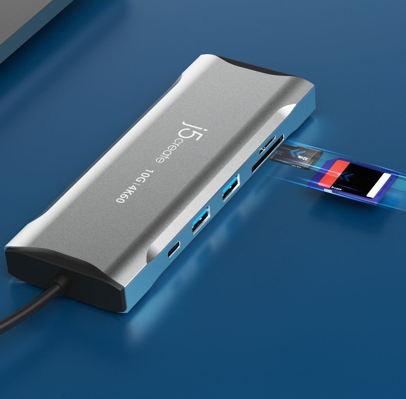 Хаб USB-C 10Gbps, 9-в-1 (хаб/HDMI/DP/PD/LAN/картридер), серый фото9