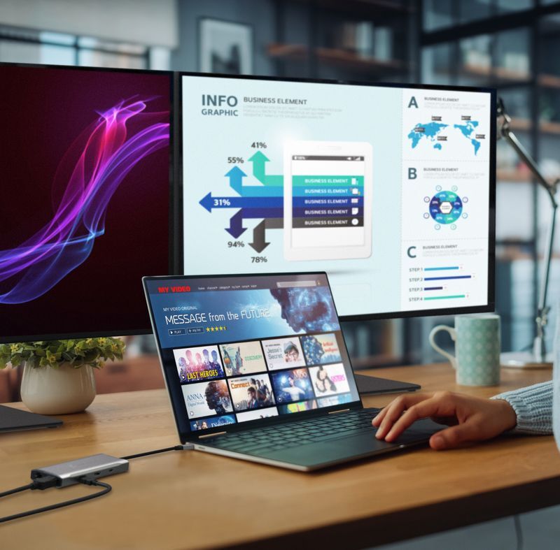 Хаб USB-C 10Gbps, 9-в-1 (хаб/HDMI/DP/PD/LAN/картридер), серый фото10