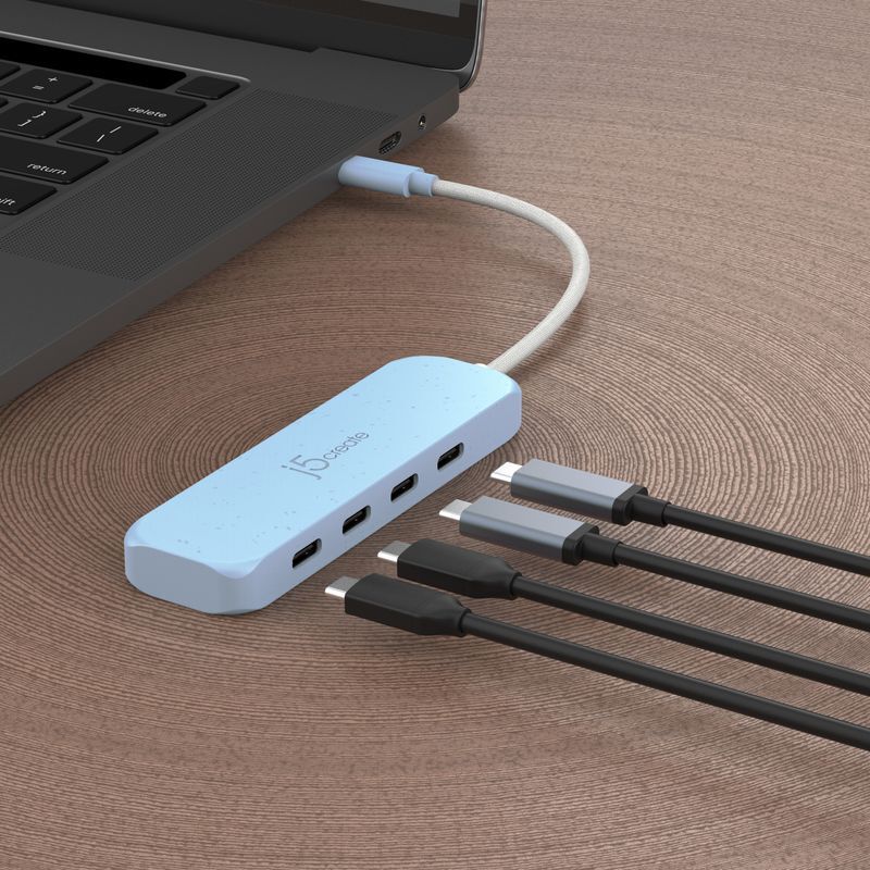 Хаб USB 3.2, 10Gbps, USB-С на 4 USB-С, JCH345EC-N синий фото5