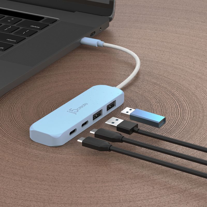 Хаб USB 3.2, 10Gbps, USB-С на 2 USB-A/2 USB-С, синий фото5