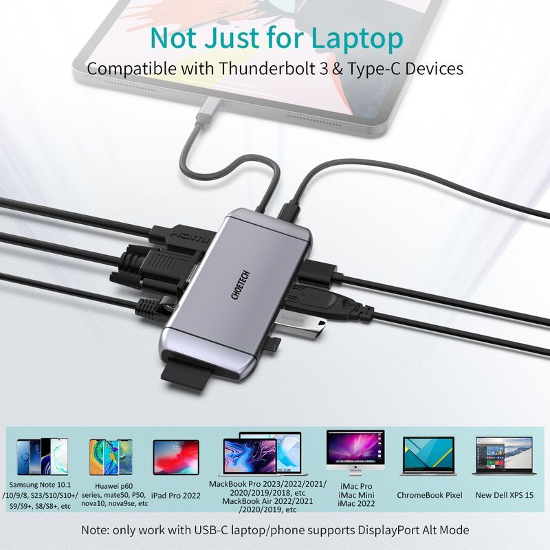 Док станция USB-C 9-в-1 (HDMI/VGA/картридер/LAN/USB-A), алюминий фото