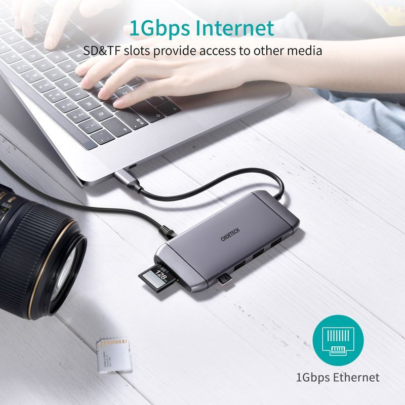 Док станция USB-C 9-в-1 (HDMI/VGA/картридер/LAN/USB-A), алюминий фото