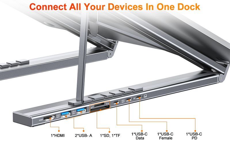 Док станция USB-C 7-в-1 (HDMI/PD/картридер/USB-A / USB-C), алюминий HUB-M48-GY фото5