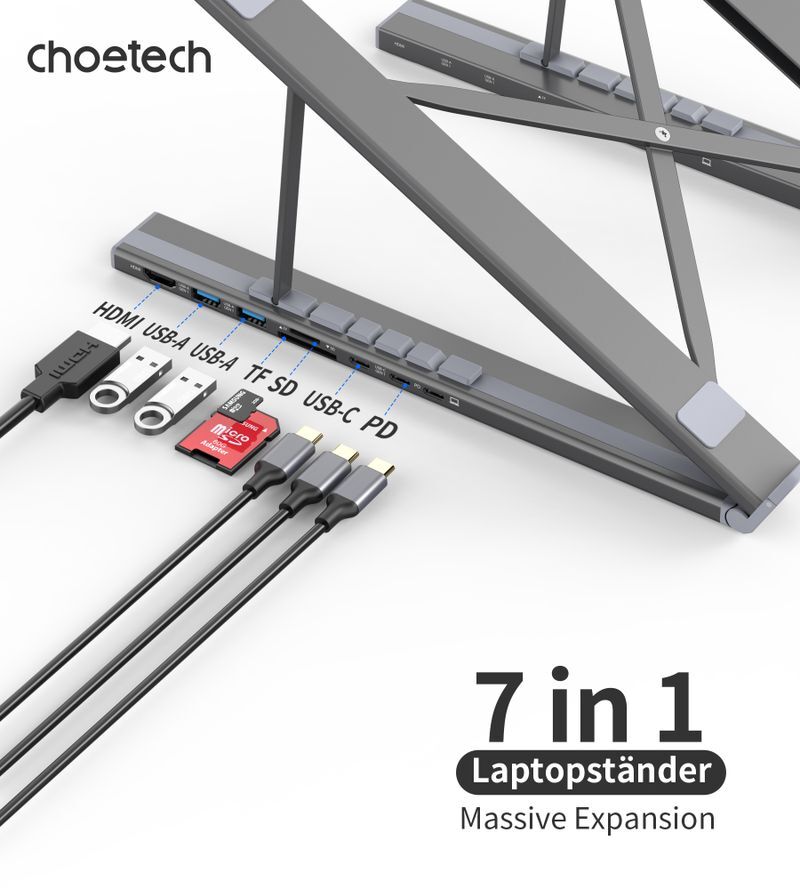 Док станция USB-C 7-в-1 (HDMI/PD/картридер/USB-A / USB-C), алюминий HUB-M48-GY фото9