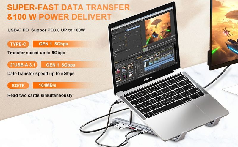 Док станция USB-C 7-в-1 (HDMI/PD/картридер/USB-A / USB-C), алюминий HUB-M48-GY фото12