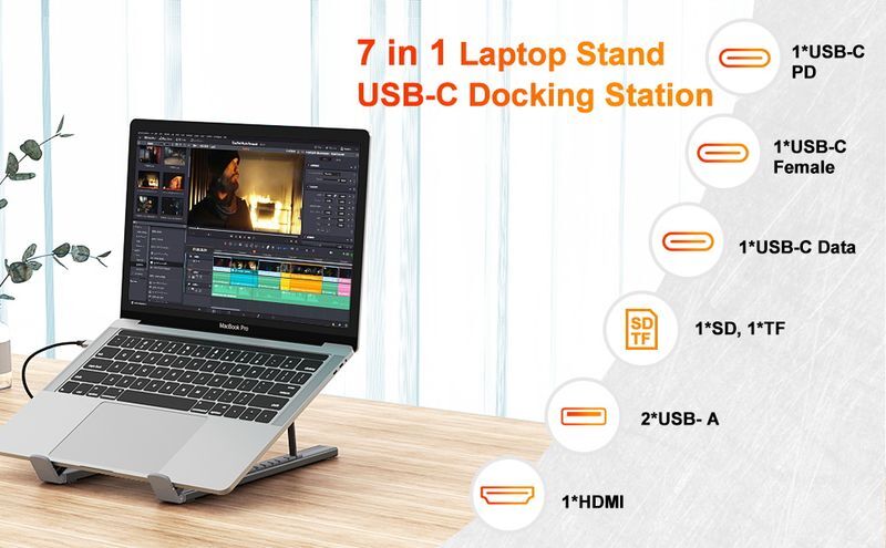 Док станция USB-C 7-в-1 (HDMI/PD/картридер/USB-A / USB-C), алюминий HUB-M48-GY фото13