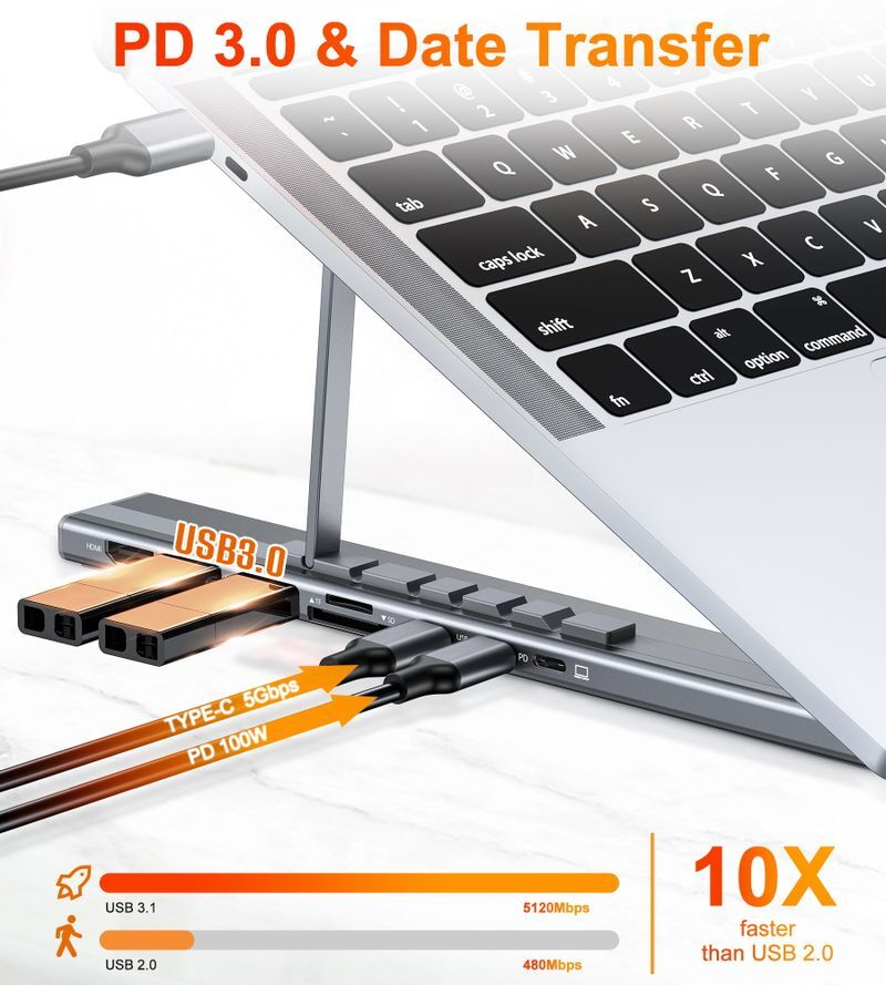 Док станция USB-C 7-в-1 (HDMI/PD/картридер/USB-A / USB-C), алюминий HUB-M48-GY фото14
