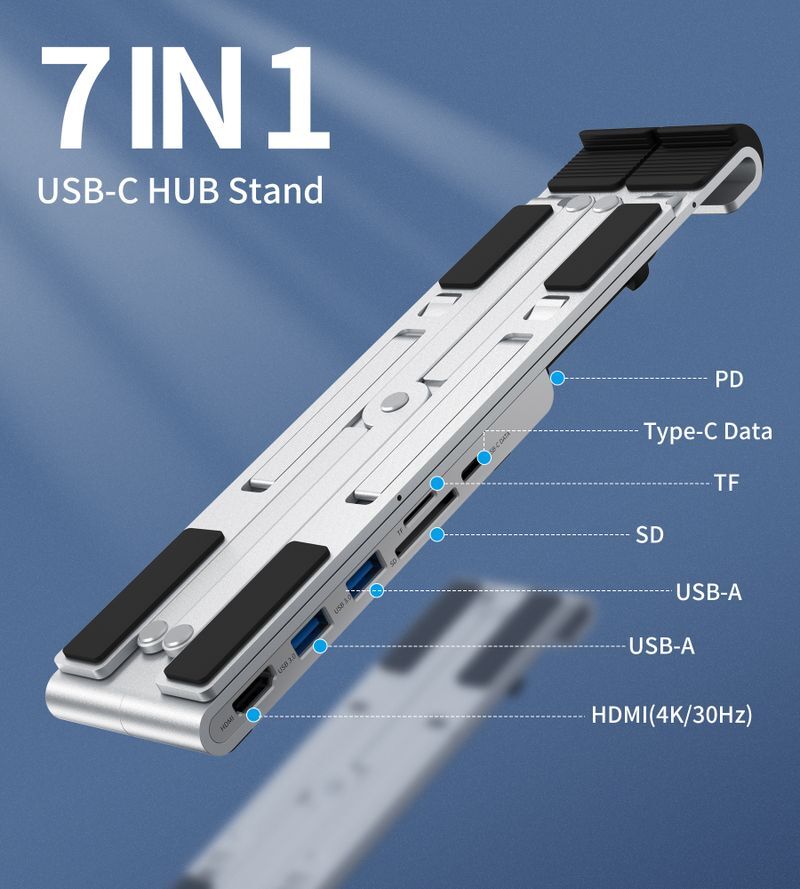 Док станция USB-C 7-в-1 (HDMI/PD/картридер/USB-A / USB-C), алюминий HUB-M43-SL фото3
